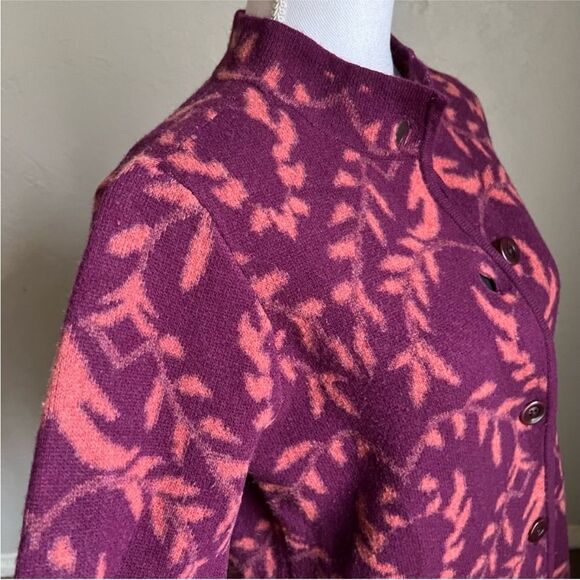 Sundance Beauty Grows Wool Blend Button Front Cardigan. Peach/Melon on Purple - Picture 6 of 10